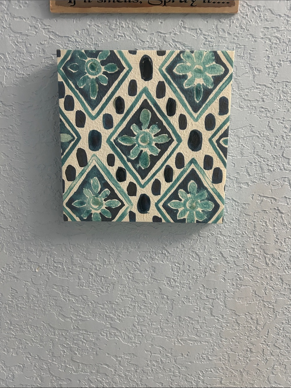Kirklands Teal and white Floral Geometric Wall Art